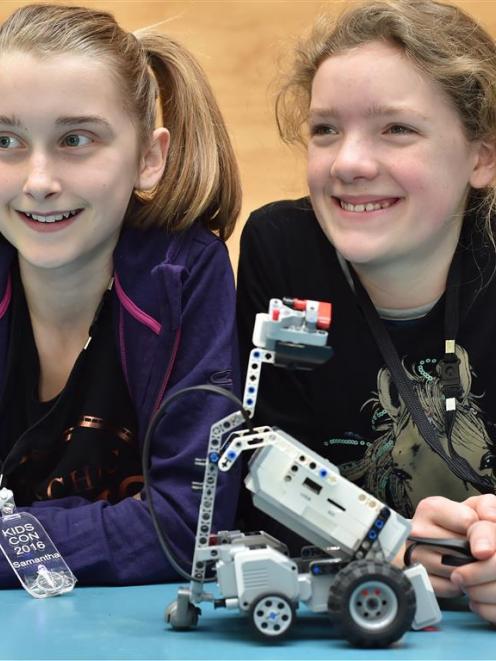 Balmacewen Intermediate pupils Samantha Bixley (left, 12) and Ella Brittenden (12) with ``Bob Bot...