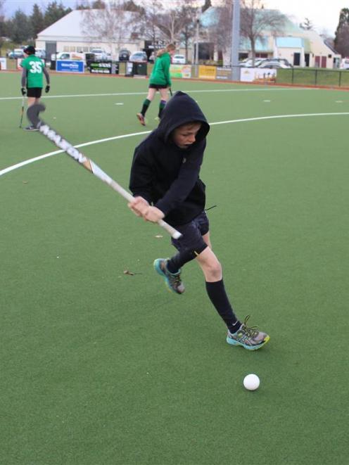 Charlie Breen (11), of Alexandra,  about to whack a ball into goal while practising at Cromwell’s...