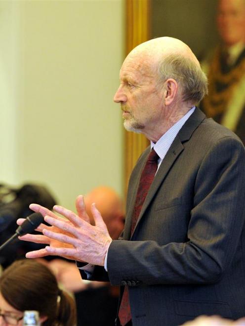 Cr Neville Peat  speaks at a Dunedin City Council meeting in 2014. Photo by Gregor Richardson.