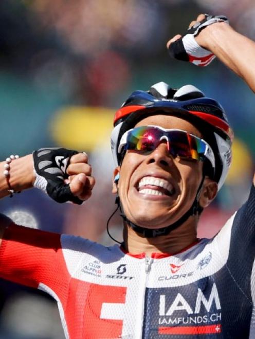Jarlinson Pantano celebrates his stage victory. Photo Reuters