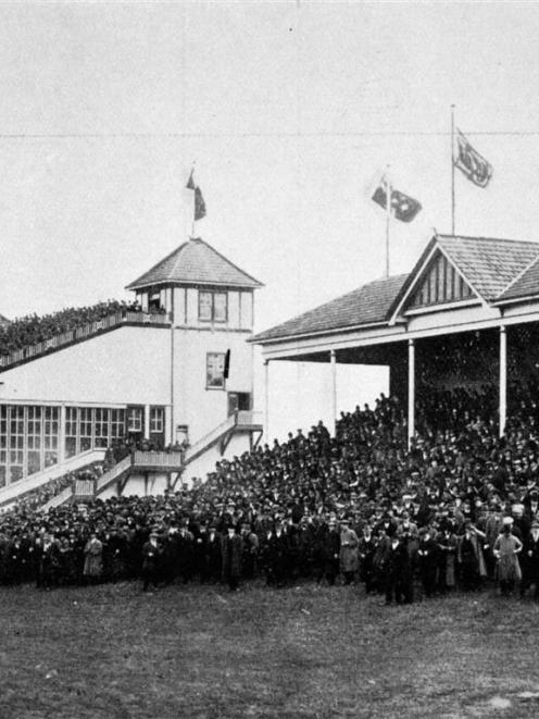 The packed stands at Trentham for the first day of the Wellington Racing Club’s winter meeting. —...