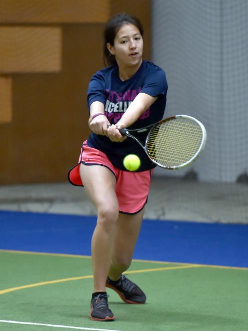 Bianka Shibuya, a Japanese exchange student, on her way to clinching the women’s singles title at...