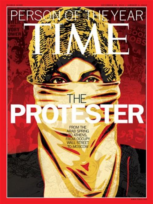 Time magazine's Person of the Year issue featuring 'The Protester'.(AP Photo/Time Magazine)