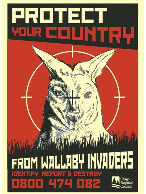 One of the posters advertising the Otago Regional Council's campaign to control wallabies. They have been distributed around Otago. Image supplied.