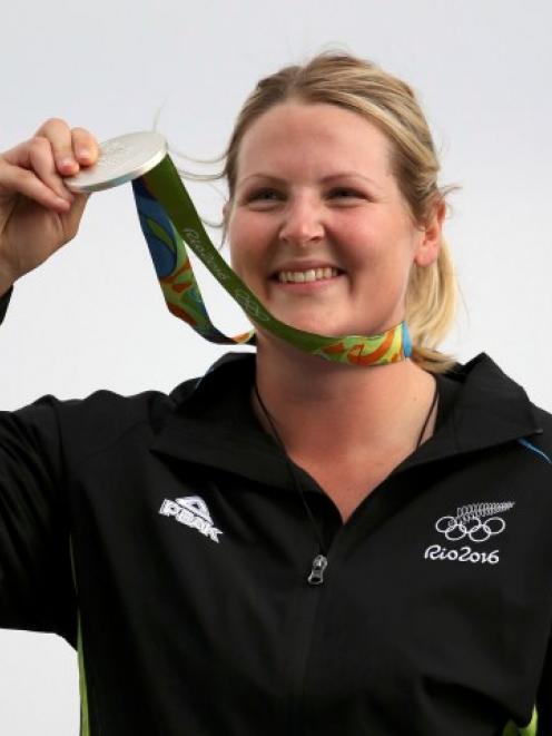 Natalie Rooney with the Olympic silver medal she won in Rio. Photo Reuters