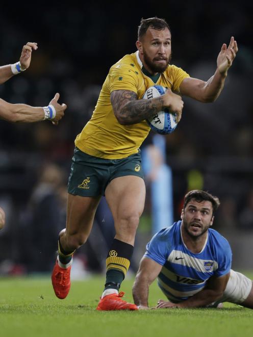  Quade Cooper in action for Australia against Argentina at Twickenham in England earlier this...