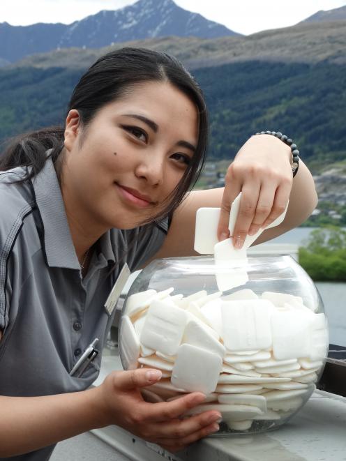 Hilton Queenstown housekeeper Maya Kakegawa with some of the 150kg of used soap the hotel has...