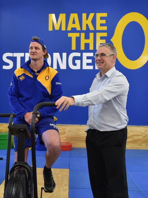 Otago strength and conditioning coach Karl Bloxham (on bike) and Otago Rugby Football Union...