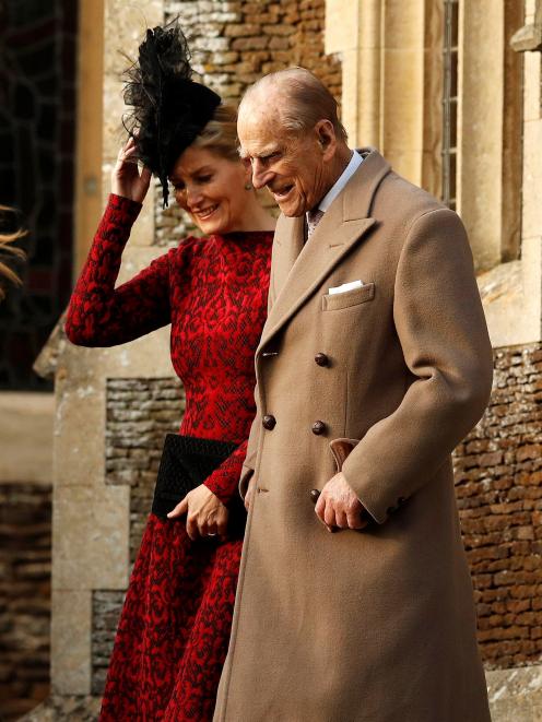 Prince Philip  leave the Christmas Day church service in Sandringham  with Sophie, Countess of...