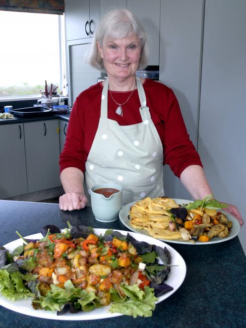Beryl lee and her roasted vegetable salad. Photo: Gregor Richardson