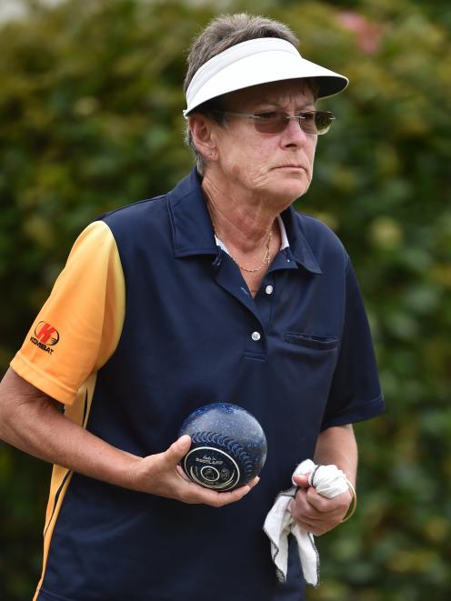 Lesley Dabinett, of Dunedin, is all concentration as she prepares to deliver a bowl during the...