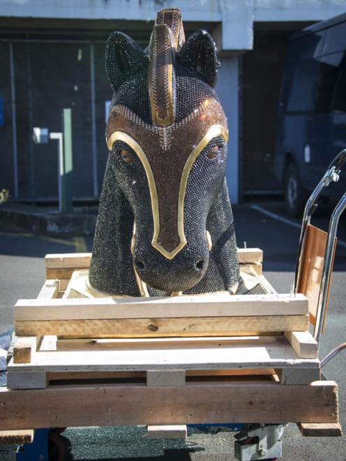 The diamante-encrusted horse head statue arrived by plane from Mexico. Photo: Jason Oxenham/NZ...