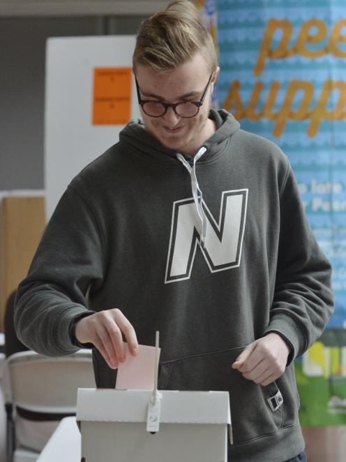 Jack Trevella casts his vote yesterday, which he said would be "two ticks Labour''