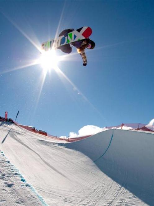 Rana Okada, of Japan, in her women's halfpipe qualifying run at Cardrona yesterday. Photo by...
