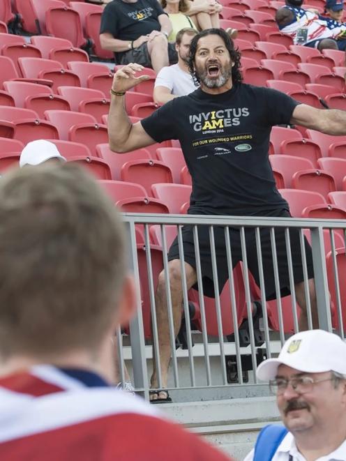 Willie Apiata celebrates New Zealand's first medal at the Invictus Games in Toronto Canada with a Haka. Photo: NZ Defence Force