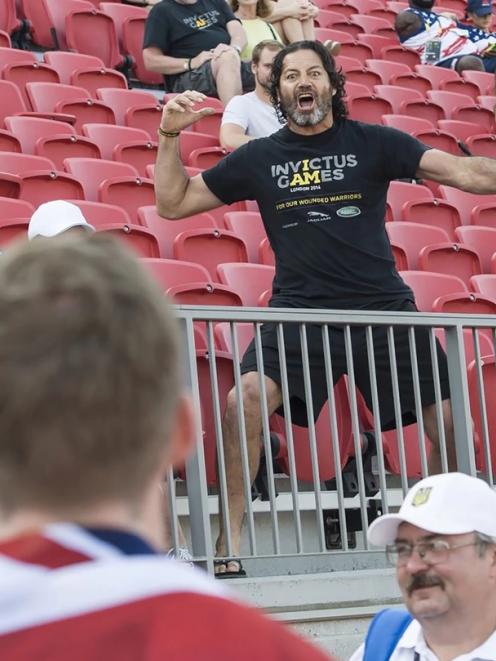 Willie Apiata celebrates New Zealand's first medal at the Invictus Games in Toronto Canada with a Haka. Photo: NZ Defence Force Willie Apiata celebrates New Zealand's first medal at the Invictus Games in Toronto Canada with a Haka. Photo: NZ Defence Force