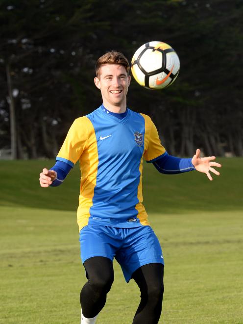 Southern United striker Garbhan Coughlan shows off his skills during a team practice at Tahuna...