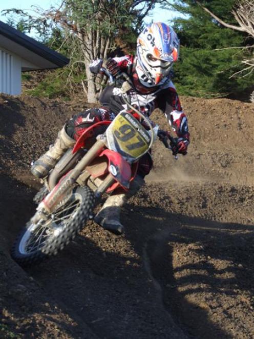 Motocross enthusiast Joel Meikle shows his style on a track at his North Otago home. Photo by...
