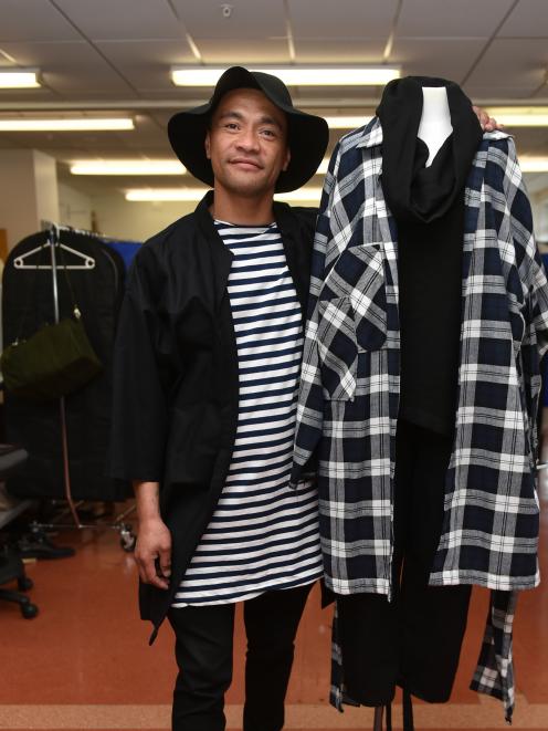 Otago Polytechnic fashion student Crichton Tahana (42) shows off some of his end-of-year designs...