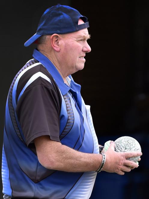 Joe Gordon prepares to deliver a bowl in the Bowls Dunedin open pairs final at Fairfield Bowling...