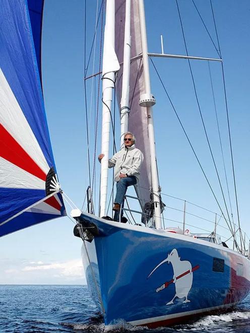 Stanley Paris stands on the bow of Kiwi Spirit II. Mr Paris’ attempt to become the oldest and...