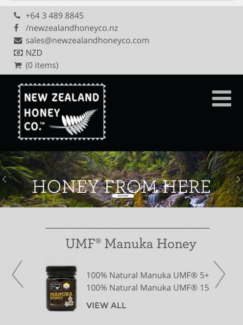 But the New Zealand Honey Company remains trading while a sale is sought, as pictured on its website yesterday. Image: New Zealand Honey Company