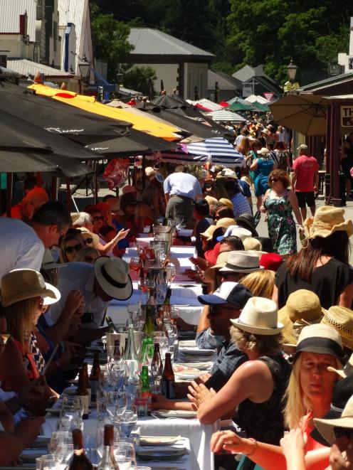 About 600 diners lined the length of Arrowtown’s main street during the town’s annual Long Lunch...