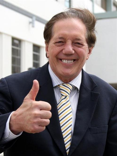 Tim Shadbolt celebrates as he is re-elected as Invercargill Mayor. Credit:NZPA / Dianne Manson.