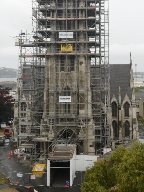 Scaffolding has been removed from the very top of the First Church spire, as work is  done from...