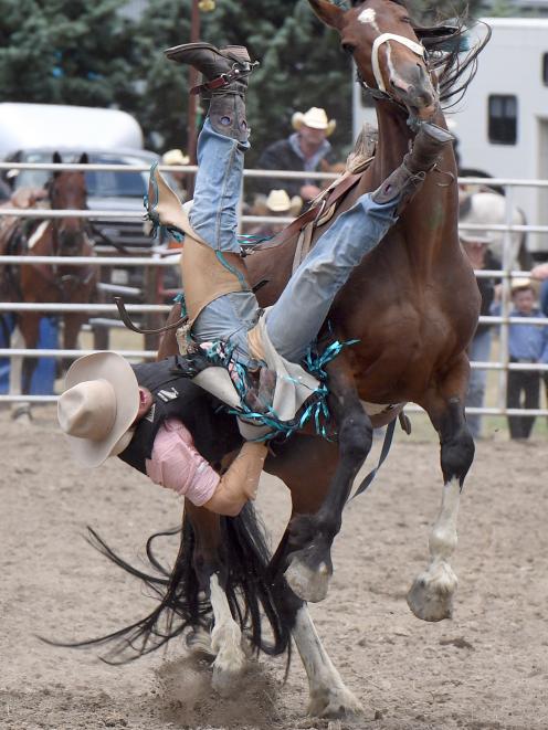 Ben Forsyth, of Hororata, competes in the second division bareback. Photos: Stephen Jaquiery