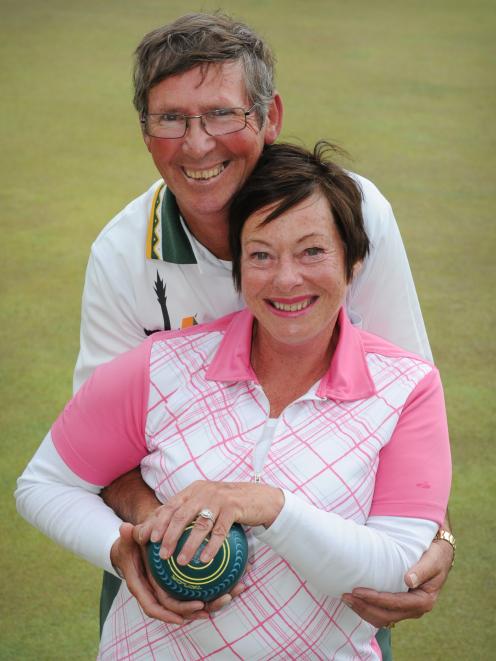 Engaged couple Peter Davies and Gail Page at the St Clair Bowling Club yesterday. Photo:...