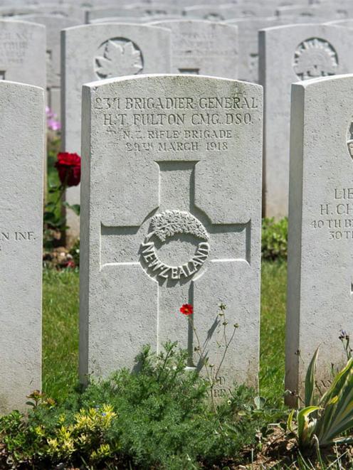 Brig Fulton’s headstone at the Doullens Communal Cemetery in northern France. 