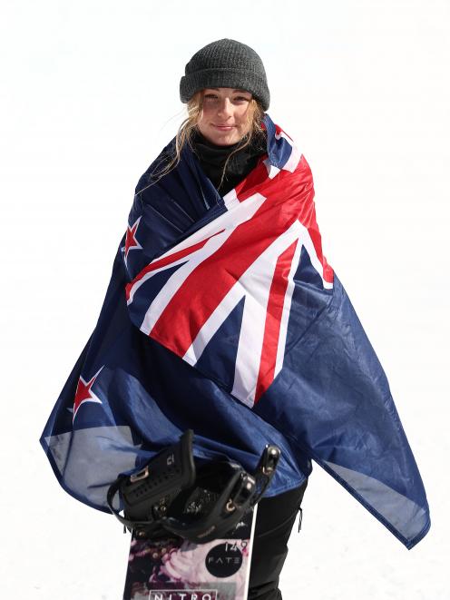 Zoi Sadowski-Synnott shortly after winning the bronze medal in the women's big air snowboard...