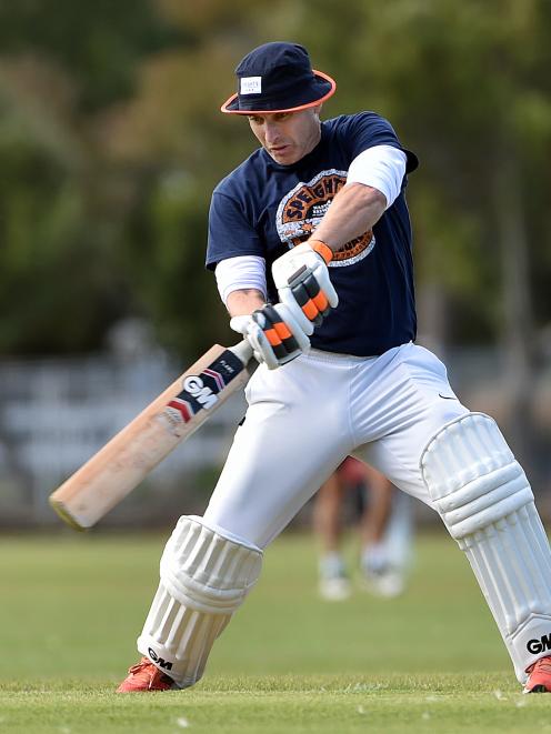 International cricket umpire Chris Gaffaney turned back the clock to his playing days to compete in the Masters Games at Tonga Park yesterday. Photo: Peter McIntosh
