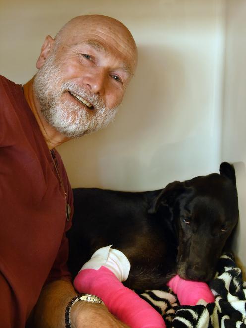 Andy Cunningham and his dog Meg, missing for five weeks but found alive yesterday. PHOTO: STEPHEN...