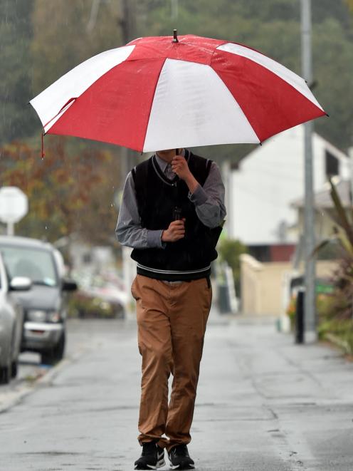 Dunedin student Jacob Lin (19) was prepared for the cold front which hit Dunedin yesterday...