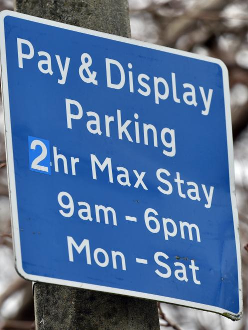 A parking sign in Great King St near the University of Otago’s School of Dentistry which has had ...