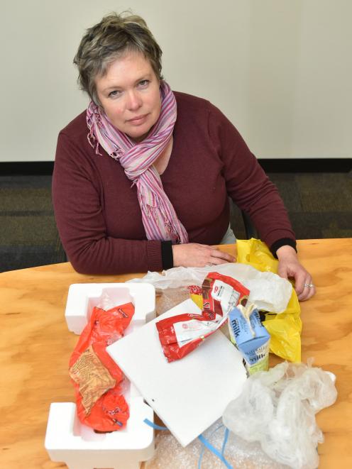 Dunedin City Council waste minimisation education and promotions officer Catherine Gledhill says non-recyclable items such as plastic bags, and polystyrene keep appearing in recycle bins. Photo: Gregor Richardson