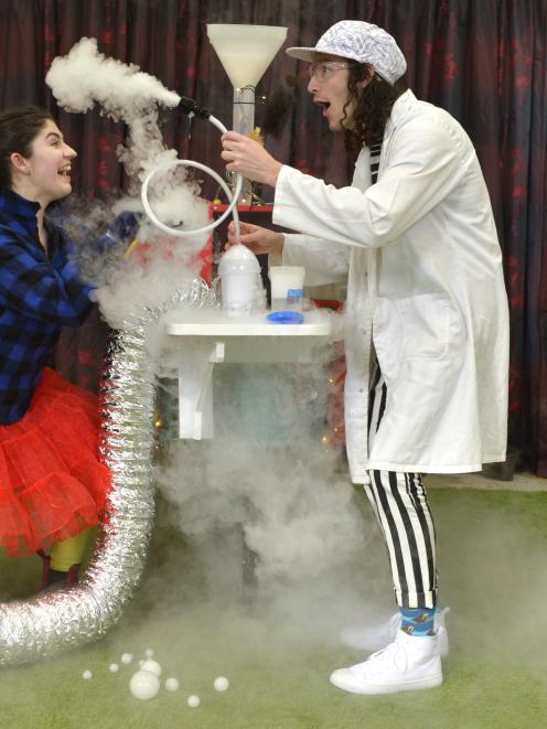 Actors Lydia Bernard (22), as Estelle, and Orion Carey-Clark (23), as Charlie, use dry ice as they rehearse. Photo: Gerard O'Brien