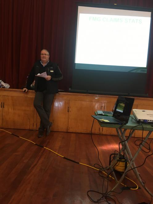 FMG Southland area manager Guy Taylor talks about what farmers can do to minimise on-farm risk at the tech day in Tokanui last week. Photo: Nicole Sharp
