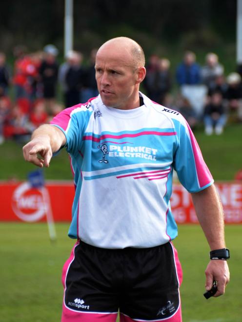 Nick Webster controls the Citizens Shield club rugby final between Valley and Kurow in Oamaru...