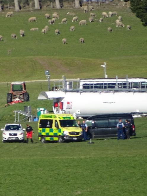 A skydiver was taken to Lakes District Hospital this afternoon with moderate injuries after crashing on the NZONE landing site. Photo: Tracey Roxburgh