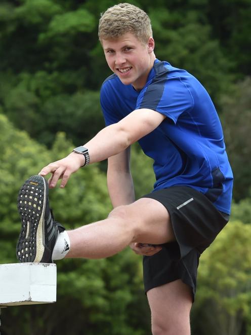 Cameron Moffitt prepares to train at the Caledonian Ground after being named in the New Zealand secondary schools athletics team to compete at the Australian All Schools Championships in Cairns. Photo: Peter McIntosh
