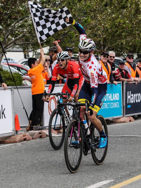 Southlander Matt Zenovich celebrates victory in the opening stage of the Tour of Southland from...