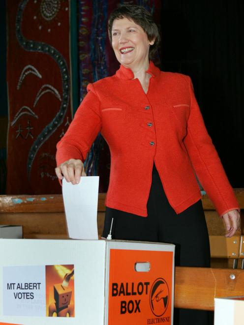 Women continue to exert considerable political influence in New Zealand. Helen Clark, here voting...