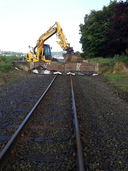 ORC installed a barrier on the main railway line into Balclutha, where it goes through the flood...