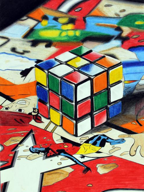 South Otago High School art pupil Kate Stewart's drawing of a Rubik's cube on top of a comic book shows a very high level of detail. Photos: Supplied