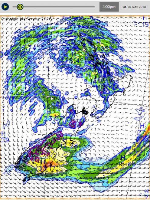 The worst of the rain is forecast for about 4pm. Image: MetService