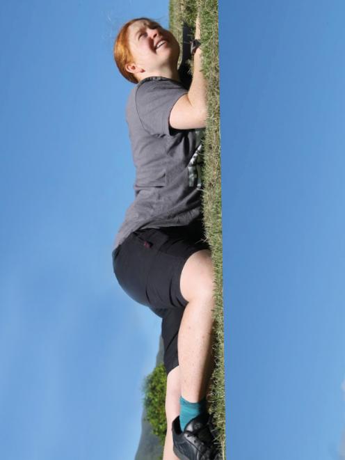 Jennie Salter practises climbing the beanstalk.