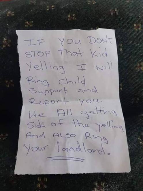 The note received by Ana Gray. Photo: Facebook via NZ Herald